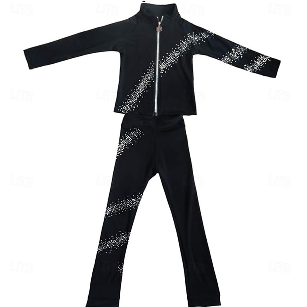Chaqueta de patinaje artístico con pantalones para mujer y niña, ropa de patinaje sobre hielo, elástica, negra, para entrenamiento, competición, térmica, cálida, con cristales y diamantes de 2026 - $160.99 –P1