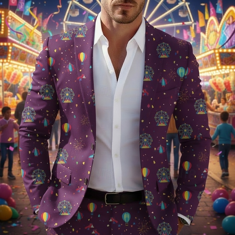Per uomo Blazer Affari Carnevale Martedì grasso Moda Streetwear Autunno Inverno Tergal Grafico Palloncini Stampa 3D Monopetto Giacca Viola scuro Viola chiaro Viola del 2026 a $85.99 –P1