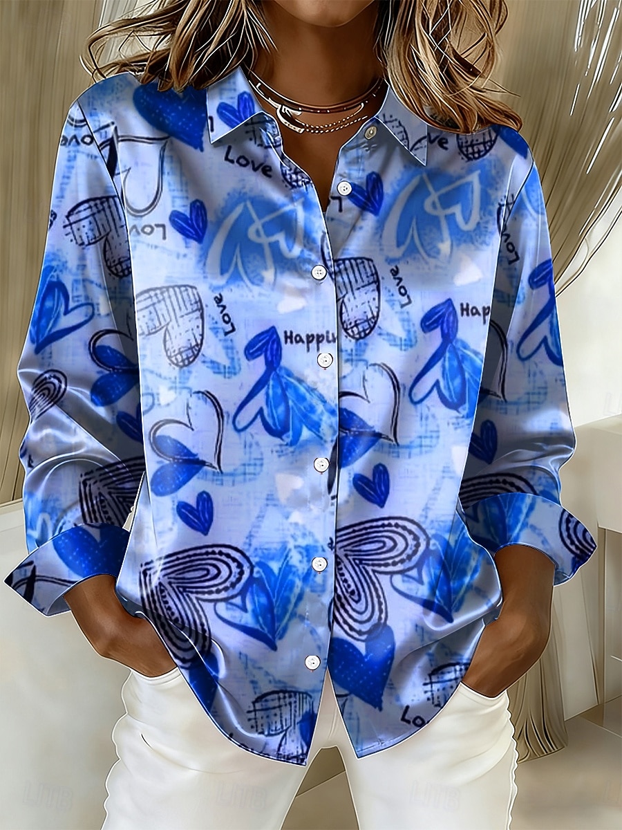 Ημέρα του Αγίου Βαλεντίνου Γυναικεία Πουκάμισο Καρδιά Γραφική Βίντατζ Στυλάτο Μοντέρνα Μακρυμάνικο Κολάρο Πουκαμίσου Κανονικά μπλουζάκια Καθημερινά Αργίες 2026 - $28.99 –P4