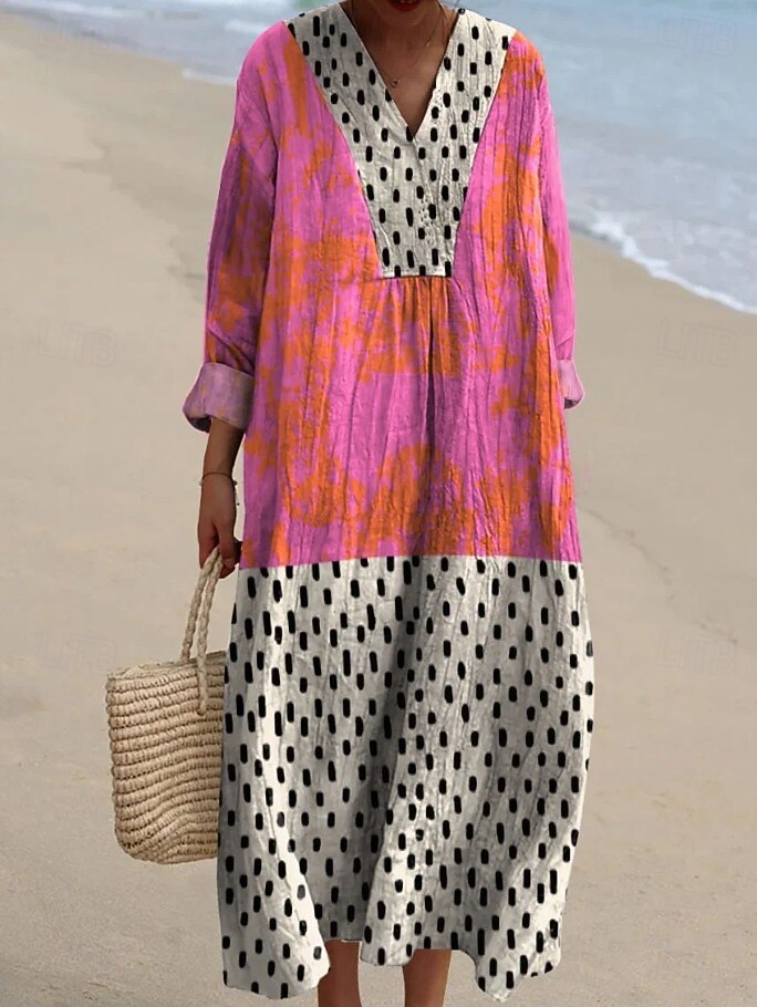 Női Maxiruha Váltó ruha Nyári ruha Szabadság Alkalmi Tengerpart Alkalmi Laza öltözet Grafika Mértani Absztrakt Hosszú ujj V-alakú Világossárga Arcpír rózsaszín Világosbarna Nyár Tavasz 2026 - $41.99 –P2