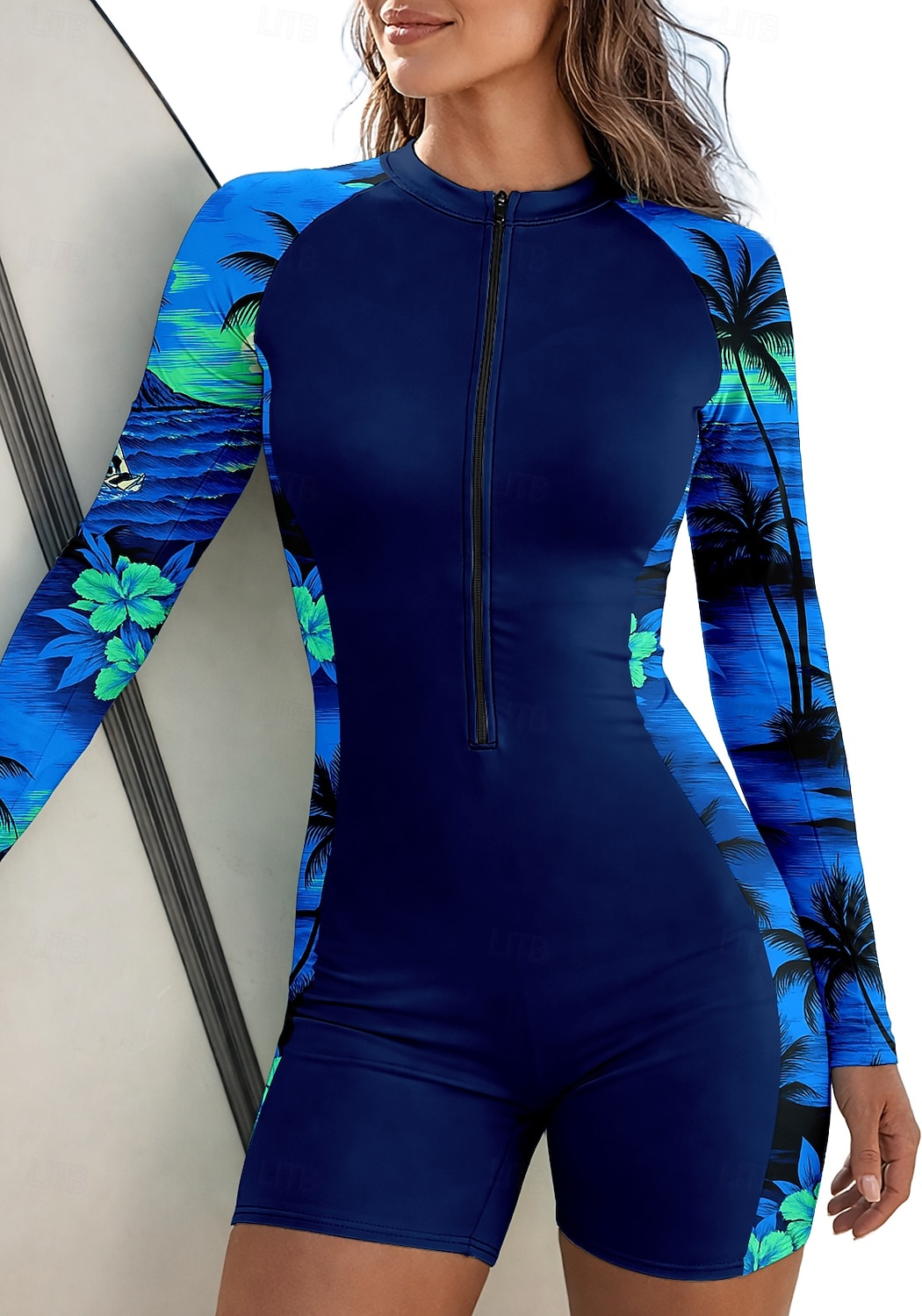 Dam Normal Rash-guards Baddräkt Sportbadkläder Blommig Tropisk Dragkedja Avtagbar dyna Dragkedja fram UV Solskydd UPF50+ Ultralätt (UL) Långärmad Badkläder Hudsjukdomsvakt Surfing Strand Vattensport 2026 - $35.99 –P3