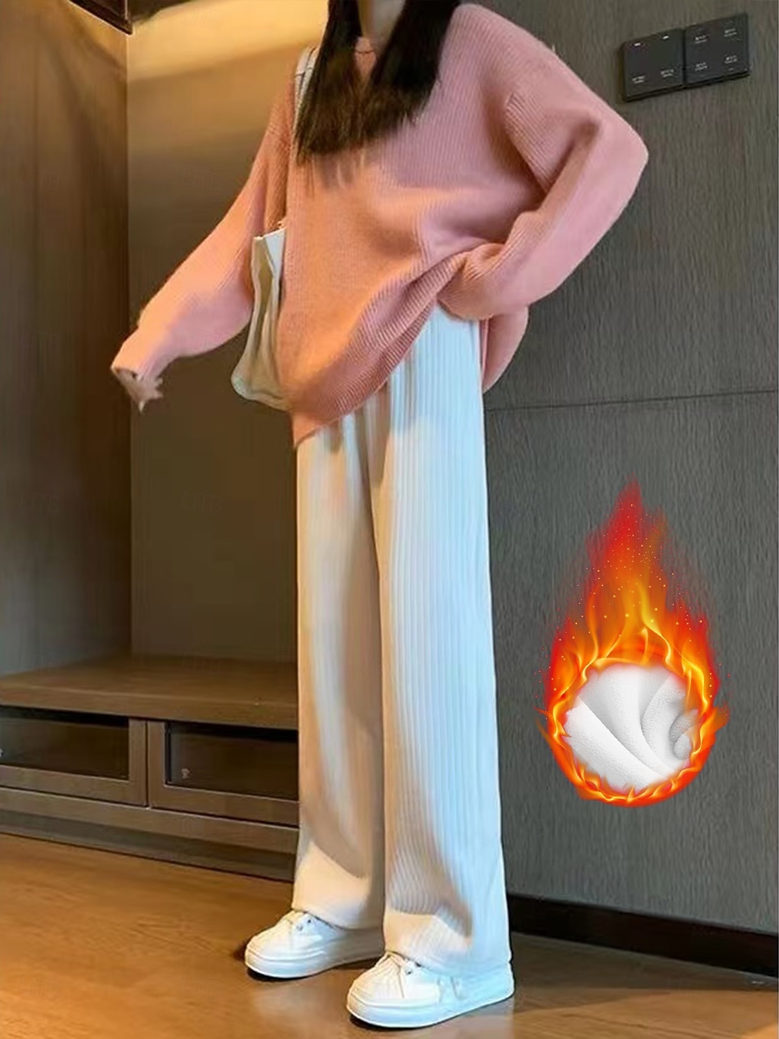 Femmes Taille Asiatique Chinos Pantalons Pyjamas Droit Occasionnel Plus de velours Longueur complète Taille hautePantsHalloween Noël Saint Valentin Couleur Unie Taille Élastique Chaud Toison Chaud de 2026 ? $27.99 –P5