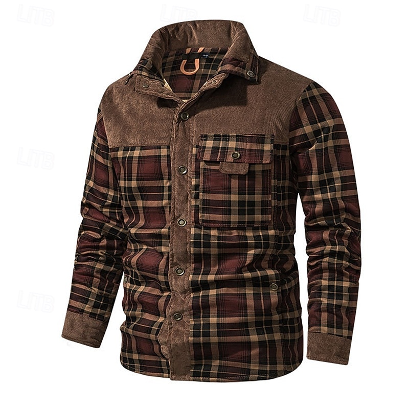 Per uomo Cappotto Invernale Giacca in Pile Giacca Casual Casuale Quotidiano Calore Termico Tasca Bottonato Autunno Inverno Plaid Streetwear Quotidiano Colletto Mao Regolare Rosso Verde scuro Marrone del 2026 a $72.99 –P2