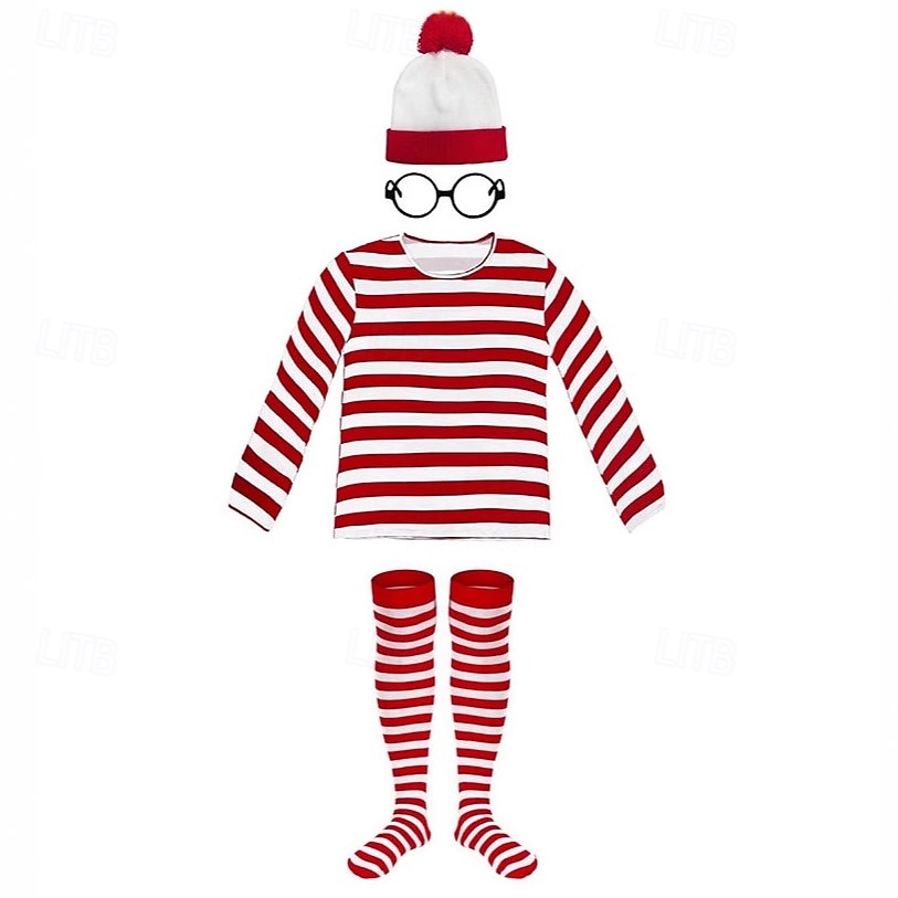 Strój karnawałowy 2026 Więcej akcesoriów Wymyślny kostium Wally Biały i czerwony Prążki Dla dorosłych Damskie Halloween Karnawał Impreza Spektakl Wystroić 2026 - $26.99 –P2