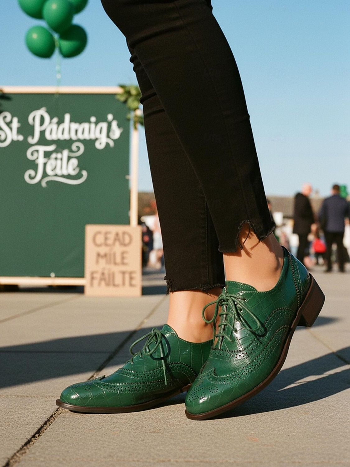 Dámské zelené oxfordské společenské boty s detailem brogue – pohodlné boty na nízkém podpatku se šněrováním na průvod ke Dni svatého Patrika, irské festivalové outfity, sváteční párty outfity 2026 - $59.99 –P5