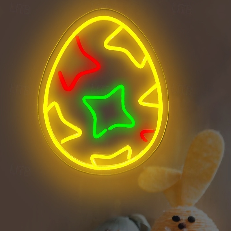 Неоновые вывески в виде пасхальных яиц и кроликов, светящиеся, с регулировкой яркости, питанием от USB, разноцветные неоновые светильники для дома, гостиной, спальни, вечеринки, украшения стен, 2026 - $27.99 –P8