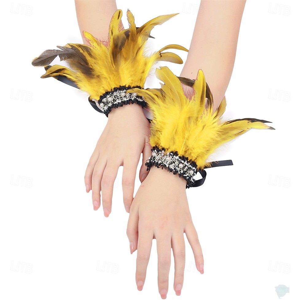 Carnaval 2026 Accesorios de Samba del Carnaval de Río Puños de Plumas para Mujeres Puños de Lentejuelas Brillantes con Plumas de Varios Colores para Danza en Brasil 2026 - $10.49 –P15