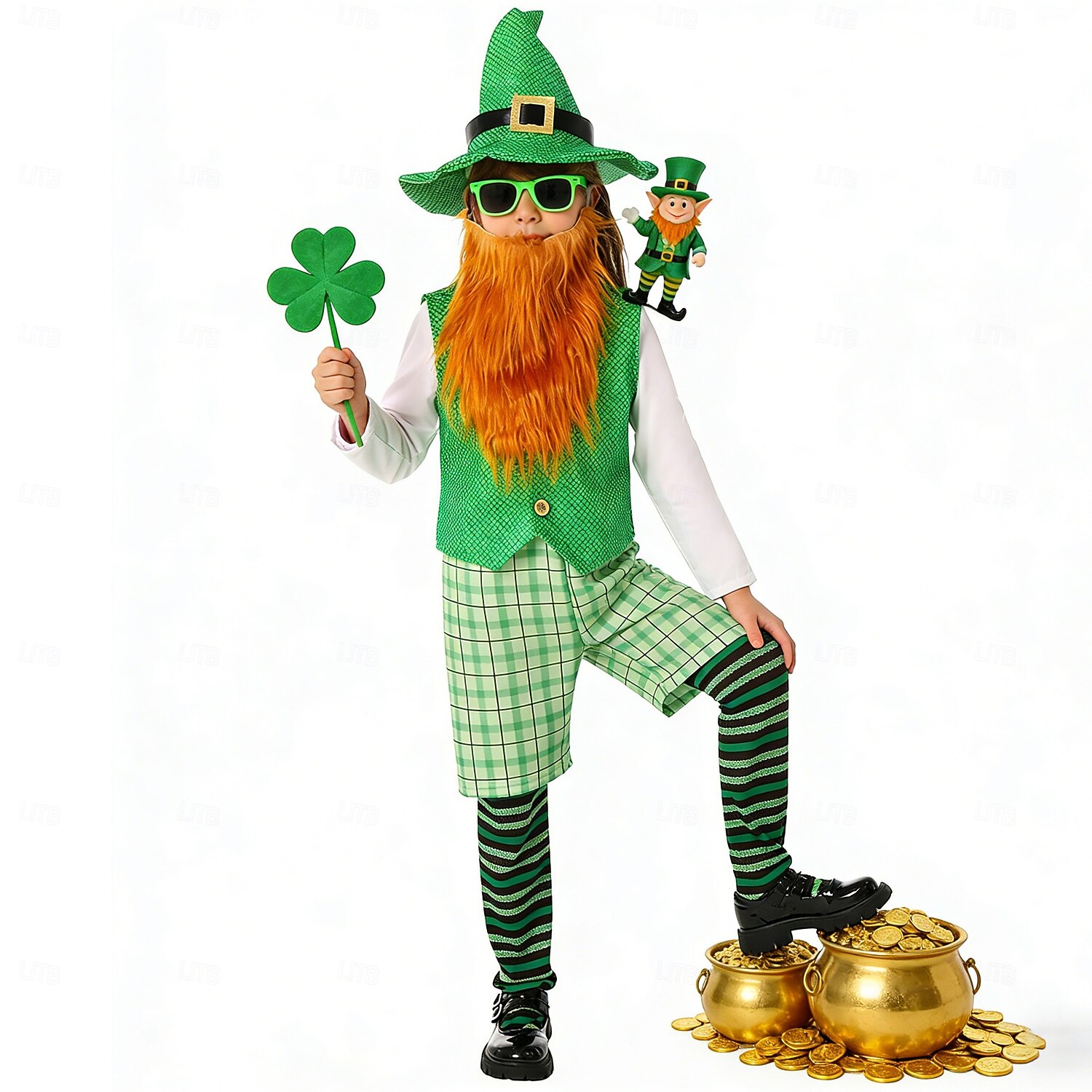 St. Patrick 2026 Shamrock Lucky Irish Carnival Fancy Costume Novelty Funny Kid's Boys' Carnival Saint Patrick's Day Party Easy Carnival Costume Dress Up 2026 - $54.99 –P3