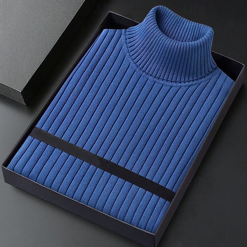 Bărbați Pulover cu gât rotic Pulover pulover Striat Tricotat Topuri obișnuite Tricotat Striat Simplu Gât Înalt De Bază Păstrați-vă cald Casual Purtare Zilnică Îmbrăcăminte Iarnă Albastru piscină Negru 2026 - $22.99 –P1