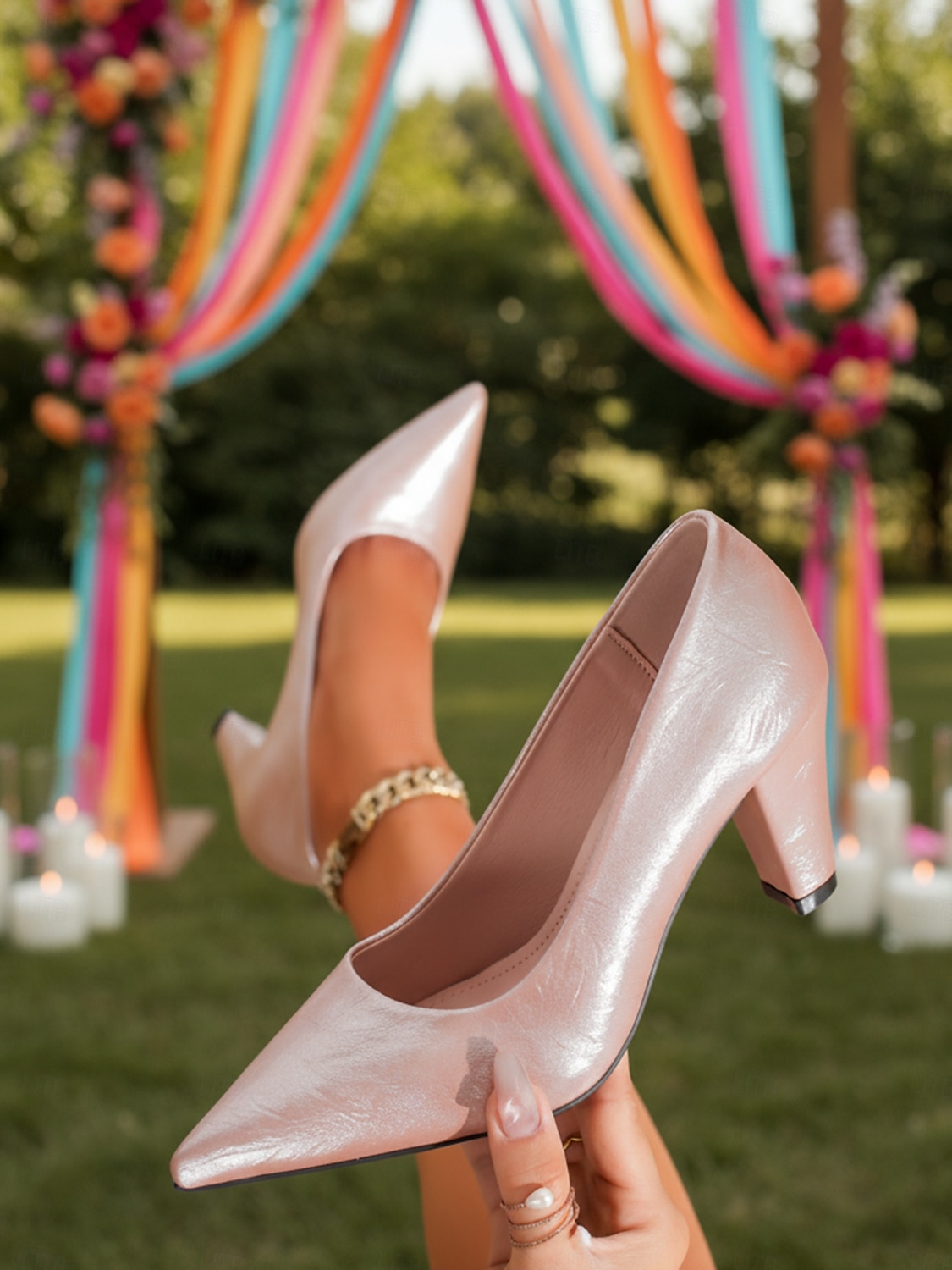 Women's Metallic Pink Pointed Toe Heels with Chunky Heel – Elegant Wedding Guest and Bridesmaid Shoes for Garden Weddings 2026 - $42.99 –P3