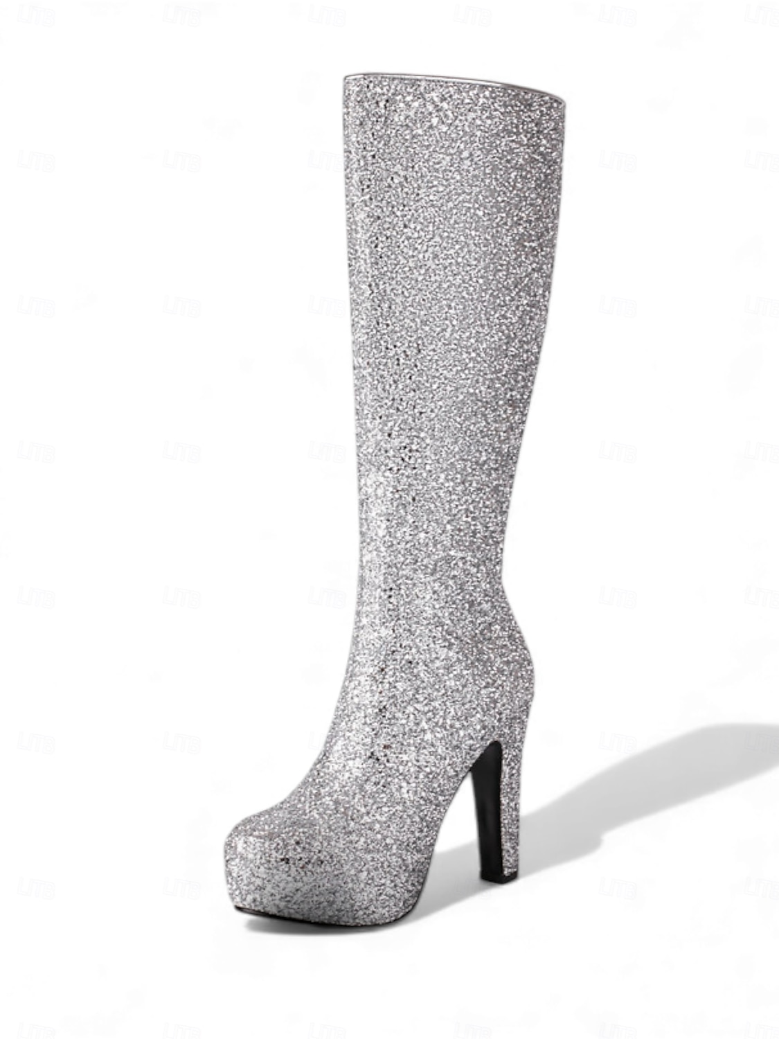 Damen Mardi Gras Silber Glitter Plateau Stiefel - Knöchelhohe Klobige Absatz-Schuhwerk für Venezianische Maskeraden Kostümbälle  Festliche Partykleidung 2026 - $84.99 –P2