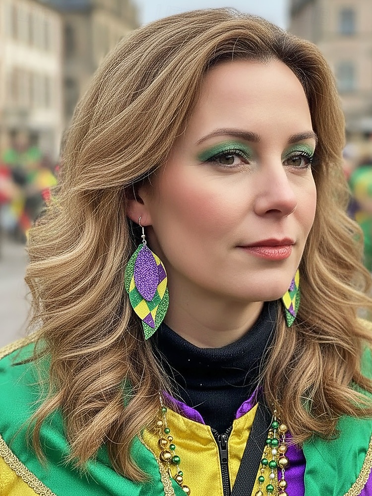 WooHoo Orecchini di pelle da donna per Mardi Gras – Colorati luccicanti regolabili con design multi-stile – Perfetti per Carnevale e accessori per costumi da ballo mascherato del 2026 a $7.99 –P1