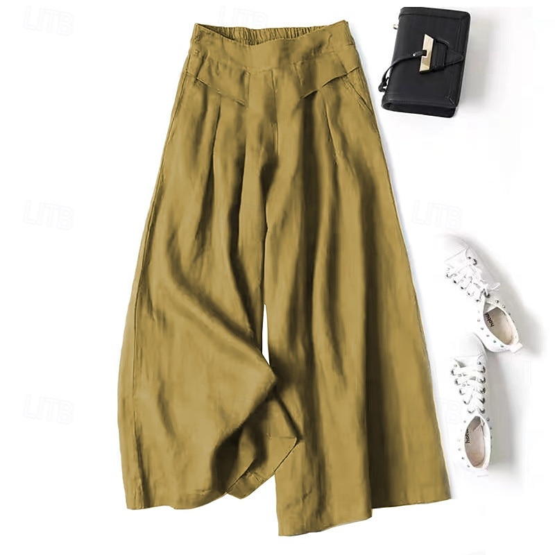 Damen Kunstbaumwollleinen Weite Hosenbeine Weites Bein Chinos Urlaub Streetwear Basic Knöchellang Mittlere Taillenlinie Einfarbig Einfach Tasche Elastischer Bund Bequem Atmungsaktiv Mikroelastisch 2026 - $23.99 –P7