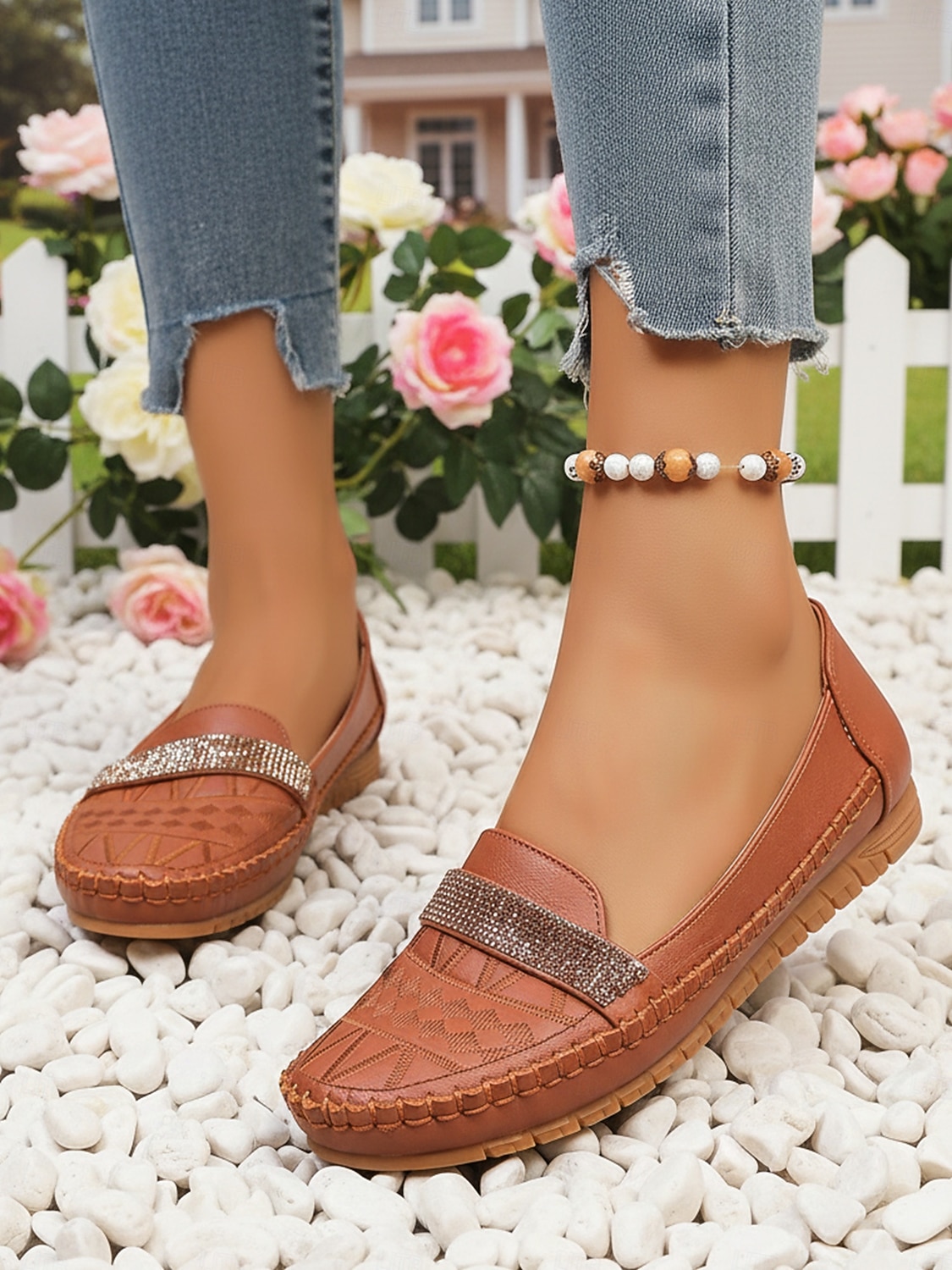 Mocassini casual cammello da donna – Loafers slip-on in ecopelle con cinturino in strass perfetti per un abbigliamento quotidiano comodo passeggiate ufficio guida e outfit casual del 2026 a $24.99 –P3