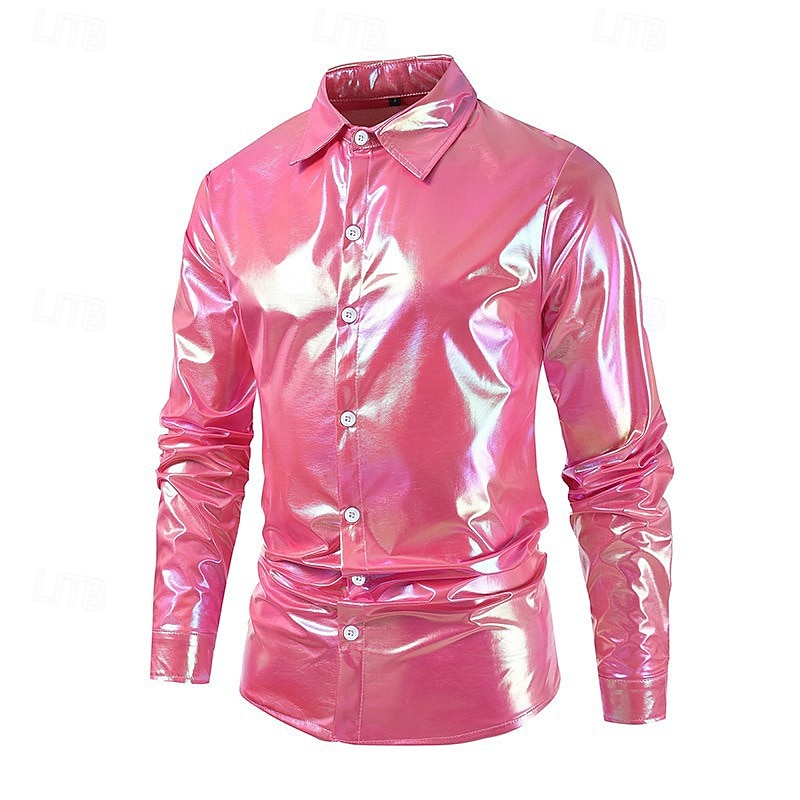 Retrò Vintage Anni '80 Camicia Disco Vernice in lattice lucido Metallico Costume Per uomo Halloween Carnevale Parata dell'Orgoglio Mese dell'orgoglio Adulti Camicia Estate del 2026 a $44.99 –P2
