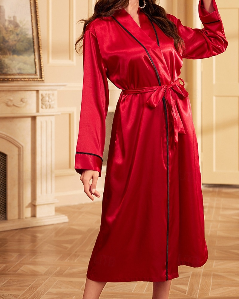 Γυναικεία Ρόμπα Καθημερινό Μαλακή Σατέν Μονόχρωμες Με Κορδόνια Καθημερινά Σπίτι Κρεβάτι Μακρυμάνικο Λαιμόκοψη V Μαύρο Ανθισμένο Ροζ Ρουμπίνι Χακί Καλοκαίρι Κανονικό 2026 - $27.99 –P15