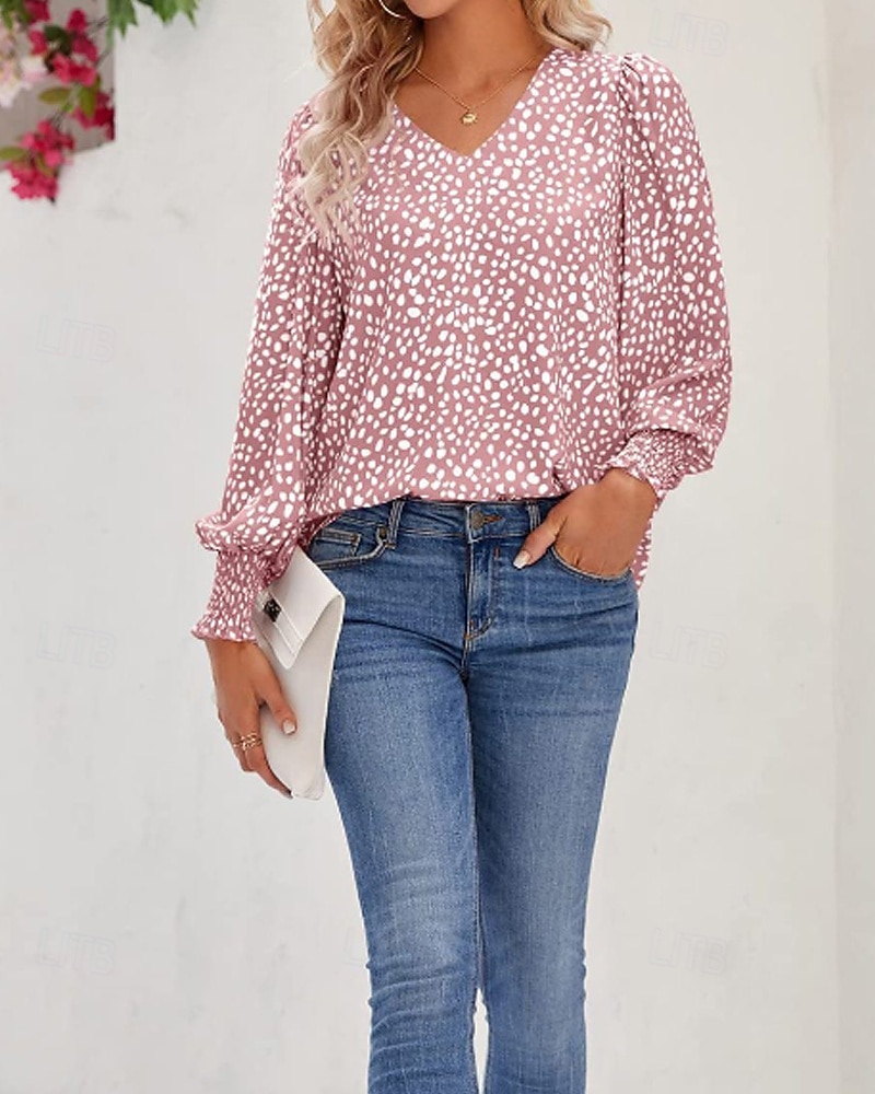 Per donna Maglietta Stampato Floreale Casual Manica Lunga Scollo a V Top Regolari Quotidiano Uscire Weekend Nero Rosa Vino Blu marino Verde Primavera Autunno del 2026 a $26.99 –P5