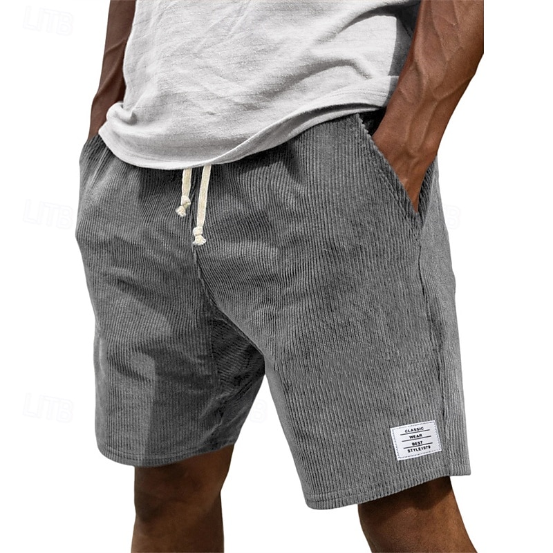 Men's Shorts Casual Shorts Corduroy Shorts Pocket Elastic Waist Plain Comfort Breathable Knee Length Outdoor Vacation Daily Wear Vacation Fashion White Navy Blue Micro-elastic 2026 - $17.99 –P4