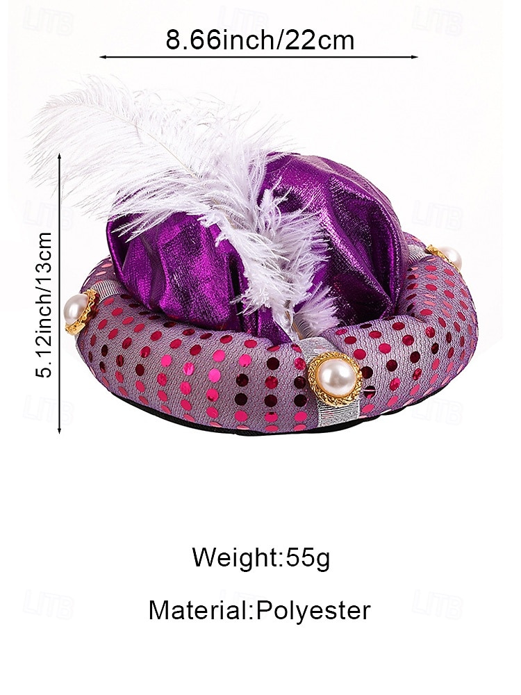 2026年 男性用カーニバルプリンススパンコールターバンキャップ | 多色、ポリエステル、羽根とパールアクセント付き | 仮装、ハロウィーン、祝祭のイベントに最適  コレクション – $11.99 –P9