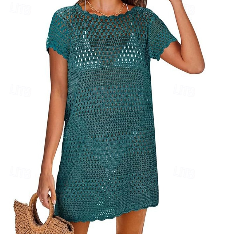 Damen Badeanzug Überwurf Bademode Ausschnitt Gehäkelt Urlaub Strandbekleidung Einfach Rundhals Kurze Ärmel Badeanzüge 2026 - $9.49 –P8