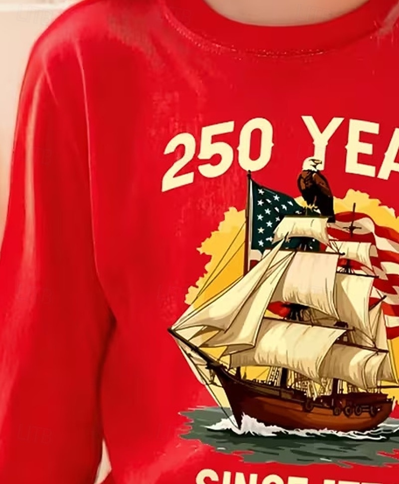 Unisex Fete 3D Grafic Steag A 250-a aniversare Steagul american al SUA pentru copii Tricou Manșon Lung Tipărire 3D Vară Toamnă Sport Modă Șic Stradă Copii 4-12 ani Stil Nautic Casual Zilnic În aer 2026 - $14.99 –P3