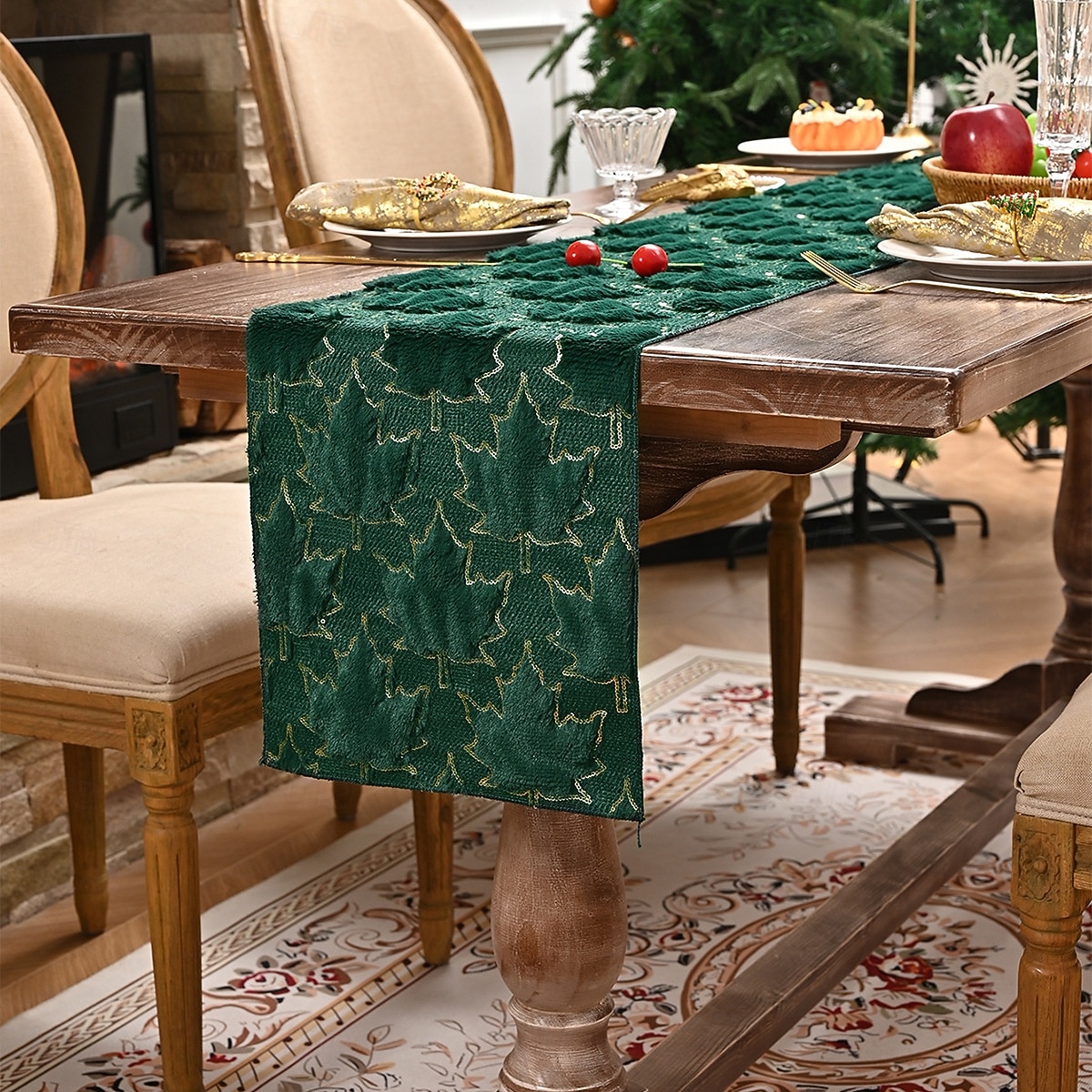 Τραπεζομάντιλο ζακάρ για την ημέρα του Αγίου Πατρικίου, χρυσό σχέδιο με φθινοπωρινά φύλλα, πράσινο με χρυσό περίγραμμα, ορθογώνιο τραπεζομάντιλο για το σπίτι &διακόσμηση ξενοδοχείου. 2026 - $11.49 –P8