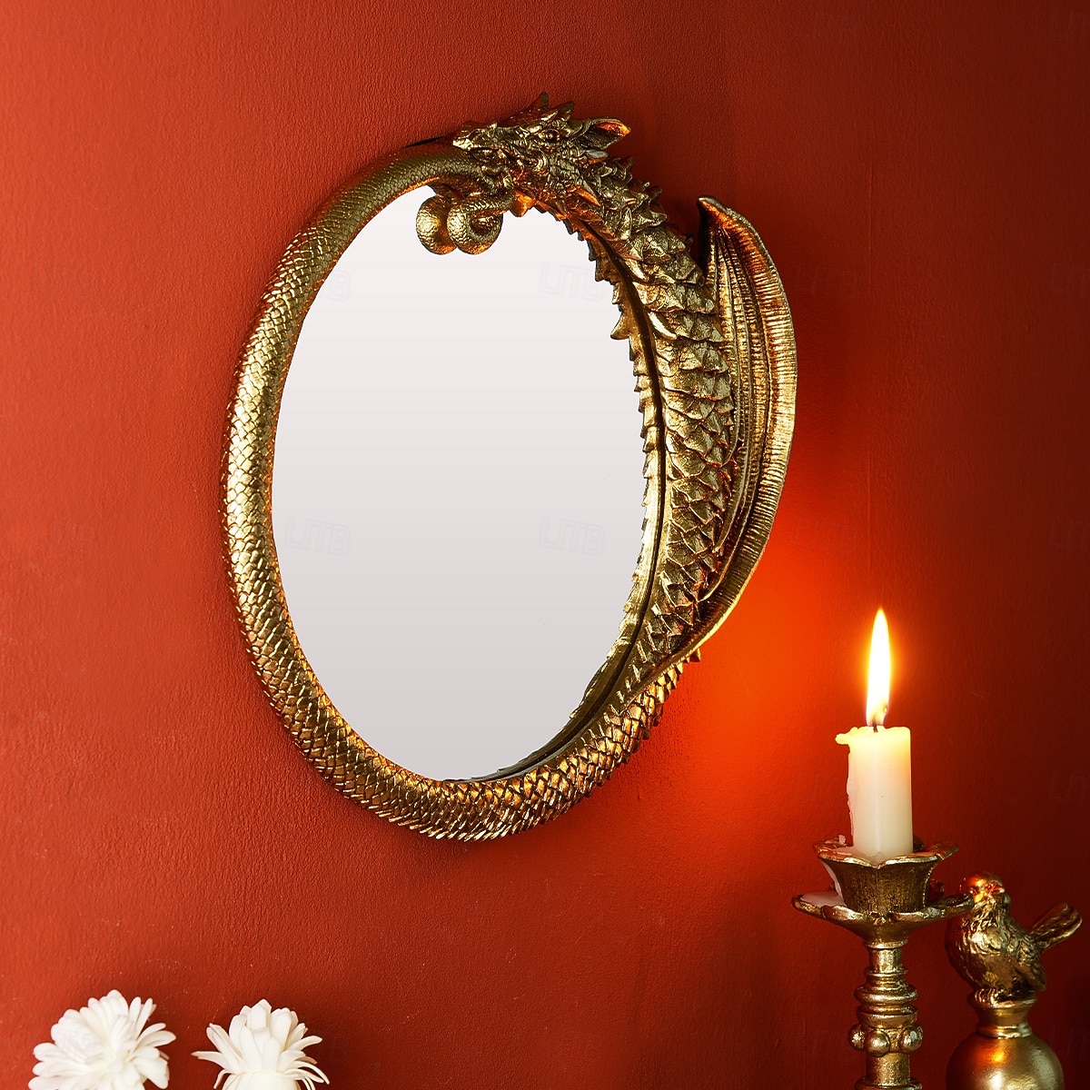Vintage Gold Resin Flying Dragon Wall Mirror, Detailed Gold Scales, Room Decoration, Craft Ornament for Daily Home Decor, Holiday, Party, Birthday, Special Occasions 2026 - $30.99 –P7