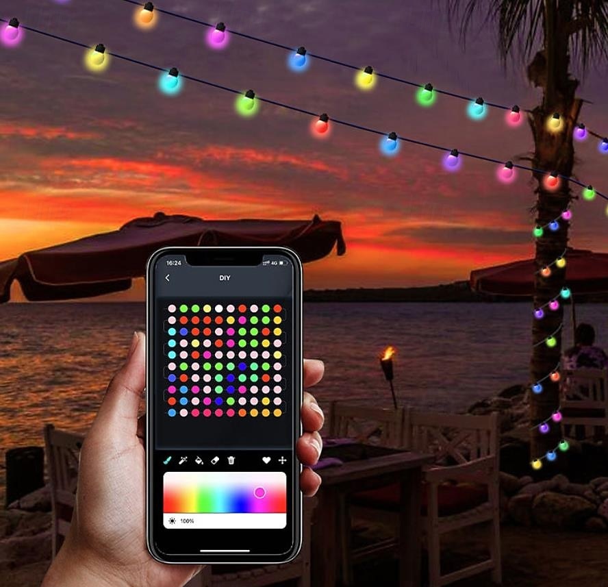 kültéri fényfüzér, szabályozható fényerejű izzók, LED gyöngyök, rgb teraszvilágítás távirányítóval, IP65 vízálló, törésálló, színváltós fényfüzér USB csatlakozóval kültéri kerti udvari 2026 - $26.13 –P1