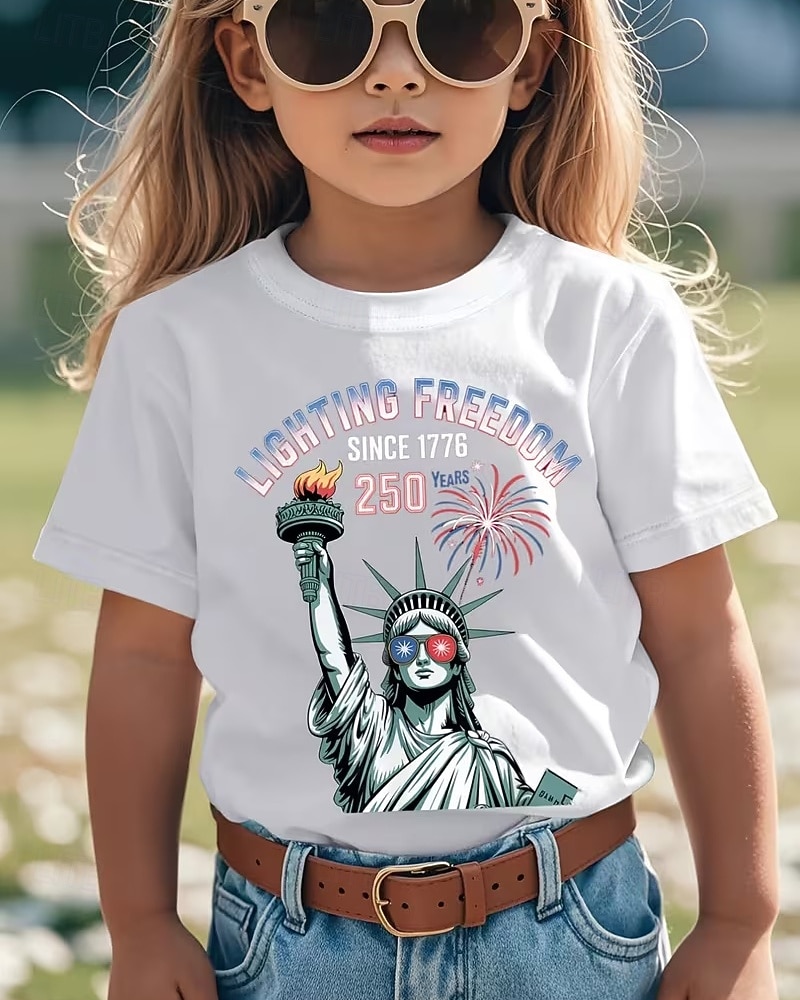 100% puuvilla Lapset Tyttöjen Musta Valkoinen Vapaudenpatsas 250-vuotisjuhla Lasten Amerikan Yhdysvaltain lippu T-paita Tiukka pyöreä kaula-aukko Lyhythihainen Loma Urheilu ja ulkoilu Arkikäyttö 2026 - $19.99 –P1