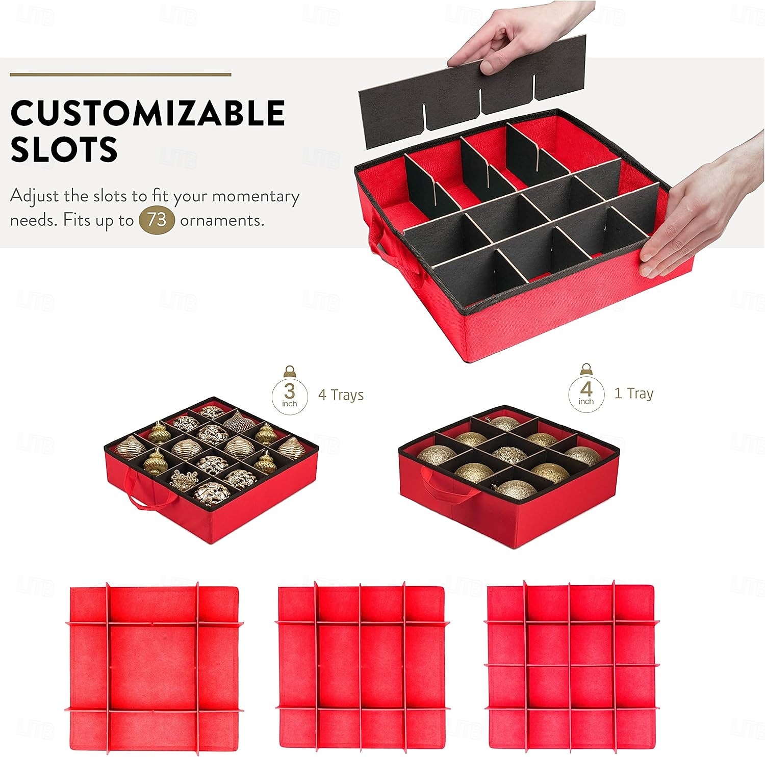 allt-i-ett förvaringslåda för julgranskulor &dekorationsbehållare - lättåtkomliga, avtagbara brickor, rymmer 73 ornament - justerbart utdrag för figurer och fickor för dekoration - svart 2026 - $80.99 –P4