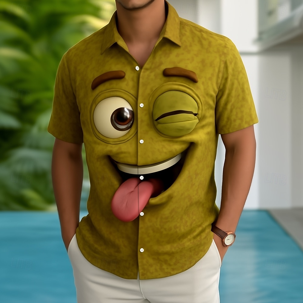 Herren Optische Täuschung 3D Zeichentrick Lächelndes Gesicht Hemd Knopfhemd Kurzarm Modisch lässig Ferien Alltagstauglich Sommer Frühling Umlegekragen 3D-Druck Hemden mit Kragen Purpur Orange Grün 2026 - $25.99 –P1