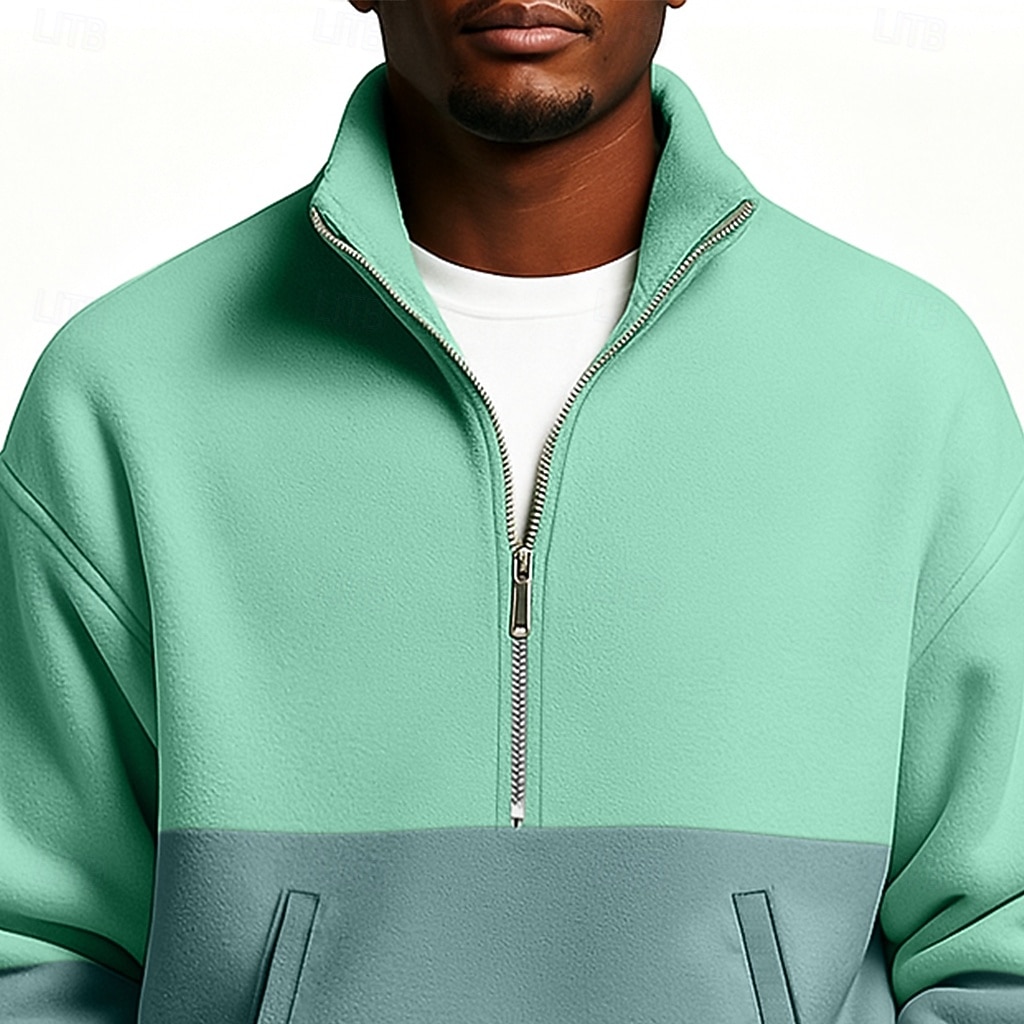 Herren Kapuzensweatshirt Sweatshirt Pullover Kapuzensweatshirt Pullover Grün Stehkragen Halber Reißverschluss Einfach Patchwork Farbblock Lässig Täglich Sport & Outdoor Streetwear Cool Sportbekleidung 2026 - $28.99 –P3