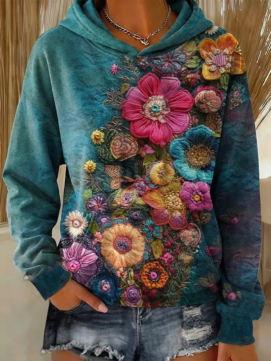 Dam Pullover Hoodie Sweatshirt Lappverk Mönster Framficka Blommig Grafisk Vintage Ledigt Långärmad Huva Vanliga toppar Ledigt Gata Vardag Purpur Brun Grön Vår Vinter 2026 - $32.99 –P1