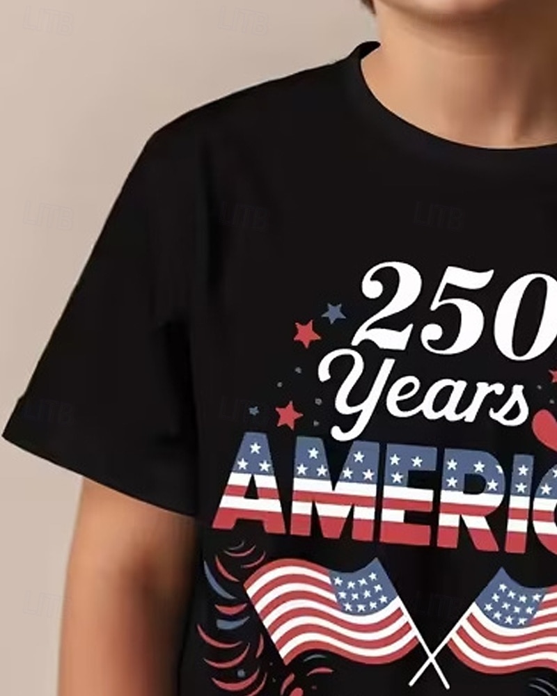 100% Bumbac Copii Băieți Negru Grafic Drapel USA A 250-a aniversare Tricou Bluză Stil Nautic Manșon scurt În aer liber Zilnice Modă Șic Stradă Designer Imprimare Toate Sezoanele 2026 - $17.49 –P8