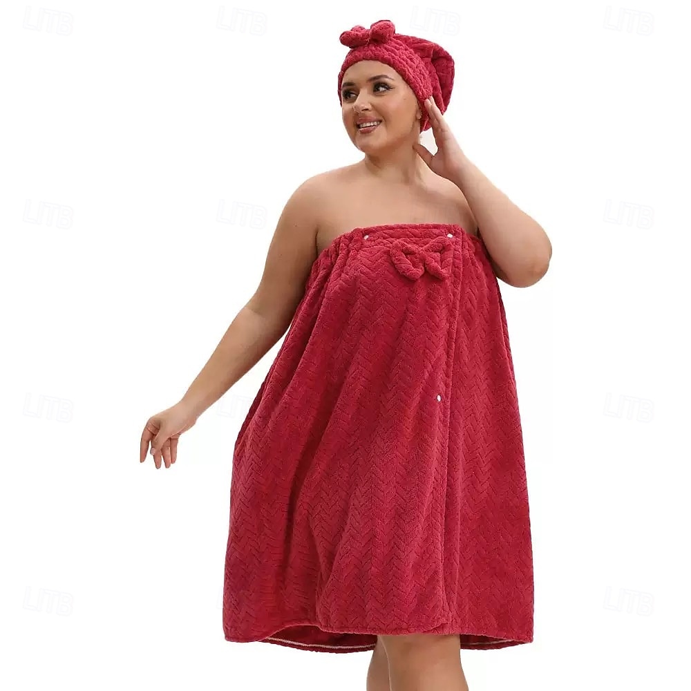 Conjunto de saia de banho plus size ajustável e touca de secagem rápida, roupa de banho confortável e prática, perfeita para depois do banho, à beira da piscina e no chuveiro, secagem rápida e ajuste regulável. de 2026 por $35.99 –P5