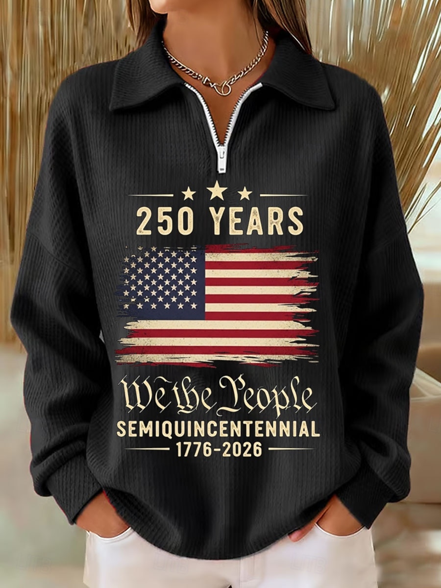 Independence Day American Anniversary Patriotic Women's Pullover Sweatshirt Graphic Letter Casual Print Long Sleeve Half Zip Casual Dailywear Sports Blue Black White Red Green Spring 2026 - $29.99 –P2