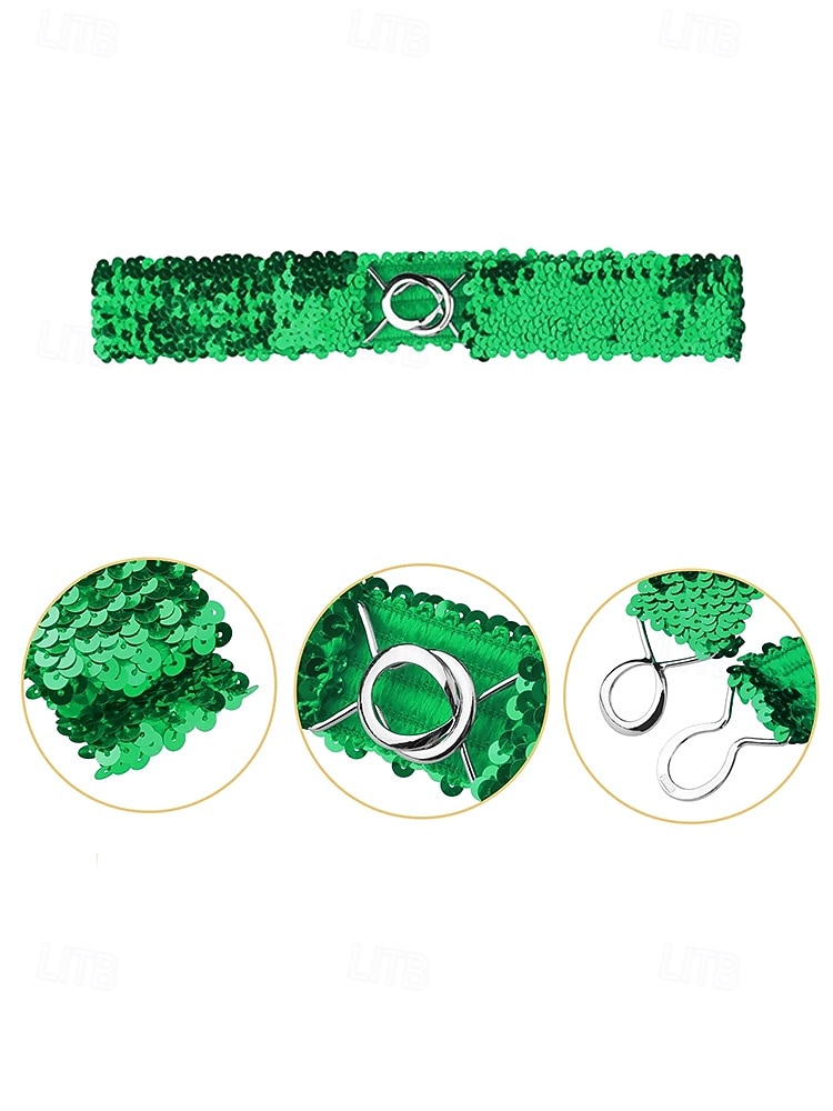 Cinto feminino de lantejoulas, em poliéster elástico, disponível em várias cores, perfeito para o Dia de São Patrício, carnaval e uso diário. de 2026 por $11.99 –P6