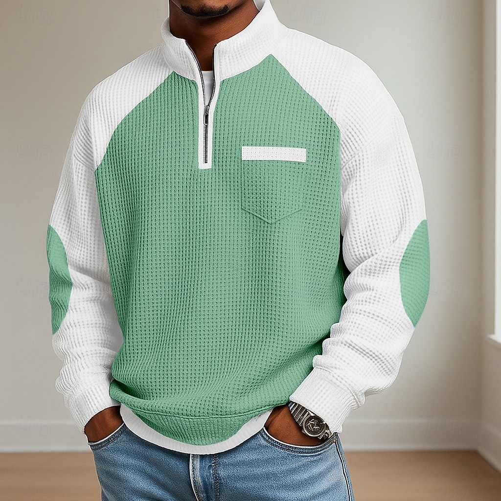 Hombre Camisetas polo con diseño de gofre Polo Casual Formal Cuello con banda Manga Larga Moda Color sólido Con Texturas Bloque de Color Botones Otoño Primavera & Otoño Otoño invierno Ajuste regular 2026 - $18.99 –P4