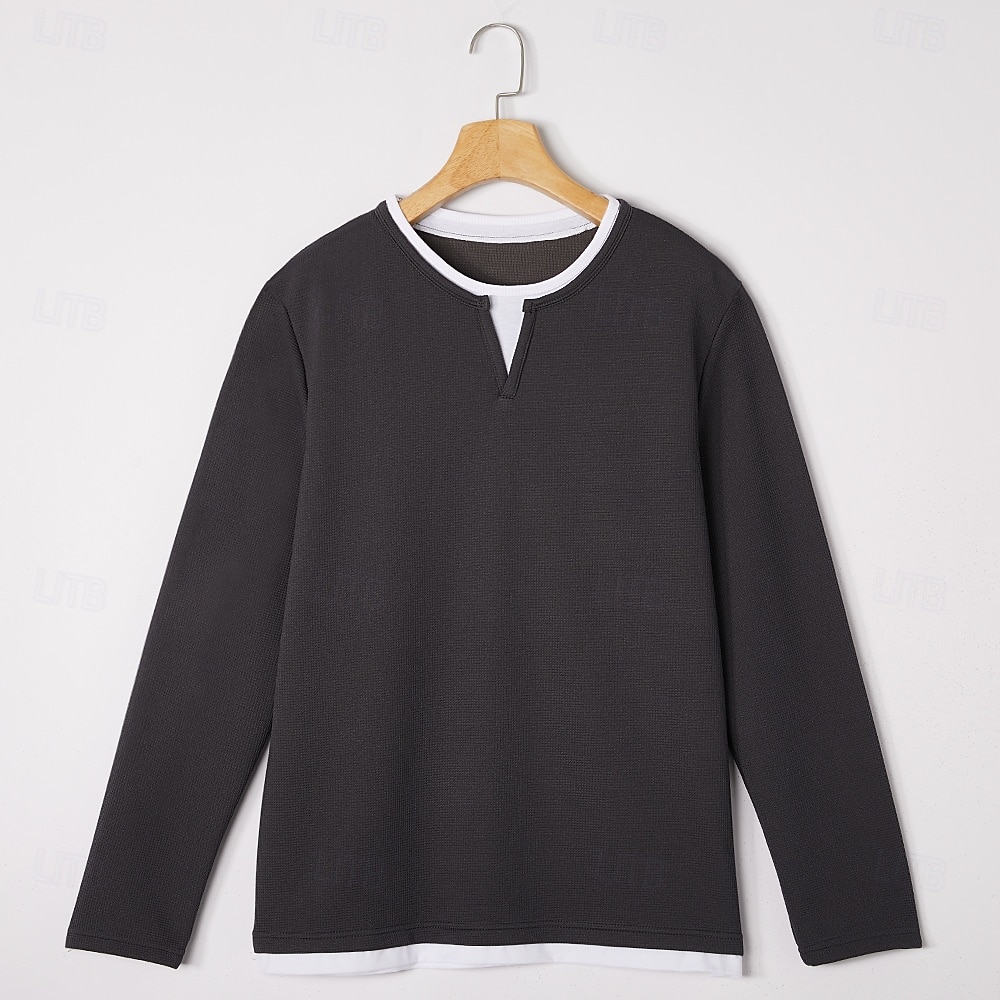 Pánské Vaflové tričko Tričko Waffle Henley košile Dlouhý rukáv Tričkový Do V Celý rok Pevná barva Tradiční a retro Na běžné nošení falešný dva kusy Ležérní Domů Venkovní Fialová Top tričko pro muže 2026 - $25.99 –P9