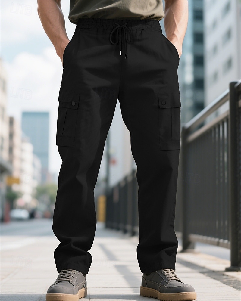 Per uomo Pantaloni Cargo Pantaloni Coulisse Elastico in vita Multi-tasche Tinta unica Antivento Comodità Quotidiano All'aperto Ferie Streetwear Elegante Nero Verde militare del 2026 a $13.49 –P13