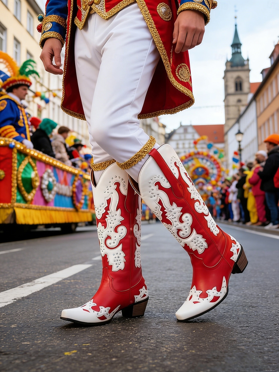 Dames Mardi Gras Rode Cowboylaarzen met Nieten - Festivalstijl Westernlaarzen Ideaal voor Carnaval Parades Kostuumfeesten Straat Festivals  Themed Vieringen 2026 - $99.99 –P4