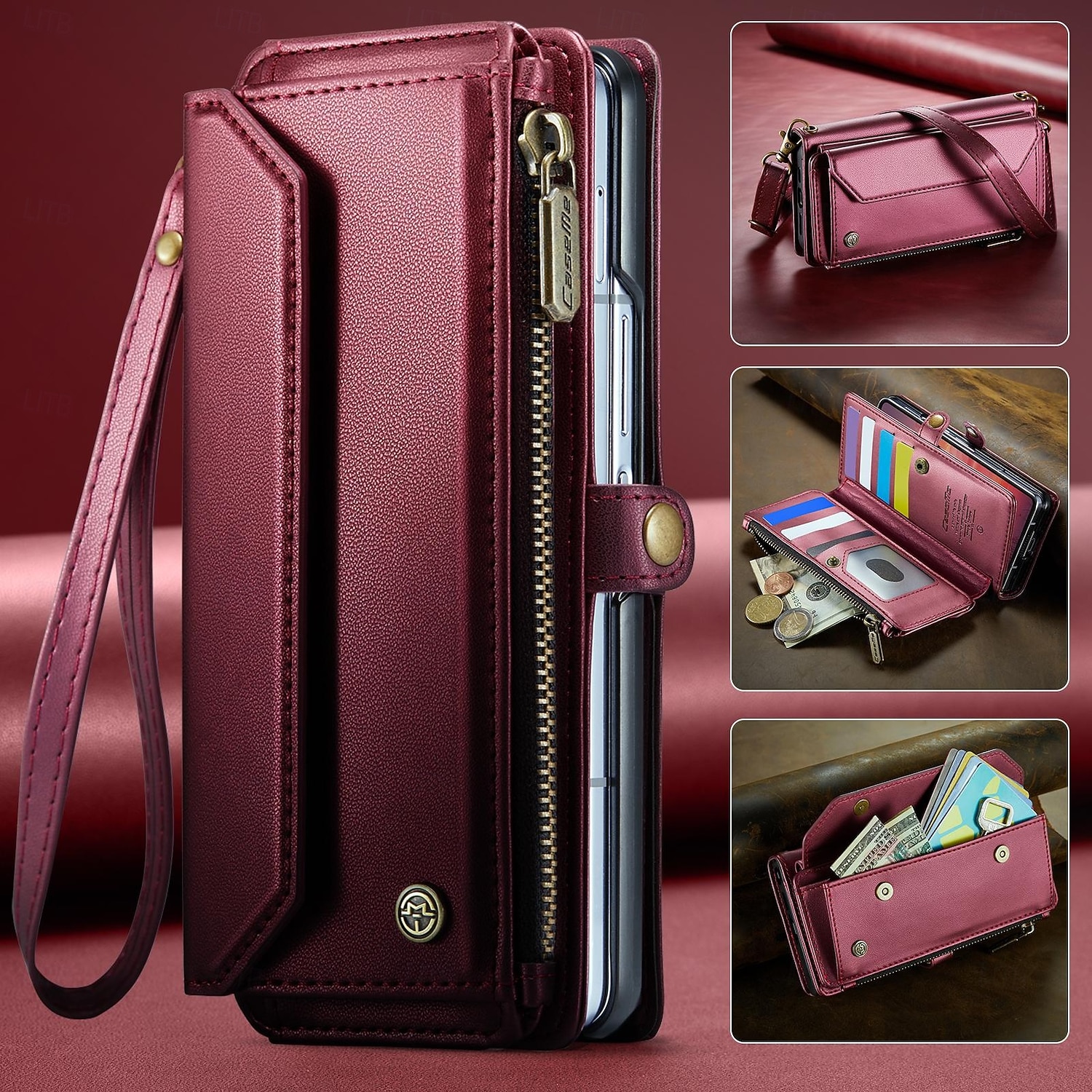 Phone Case For Samsung Galaxy Z Fold 7 Wallet Case with Lanyard with Wrist Strap Kickstand TPU PU Leather 2026 - $28.99 –P10