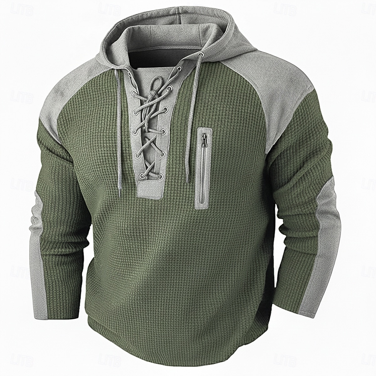 Men's Waffle T-shirt T Shirt Waffle Henley Shirt Long Sleeve Hooded Lace Up Neck Fall Solid Color Textured Traditional / Vintage Drawstring Casual Home Outdoor Light Blue Wine Black Top Tee for Men 2026 - $24.99 –P6