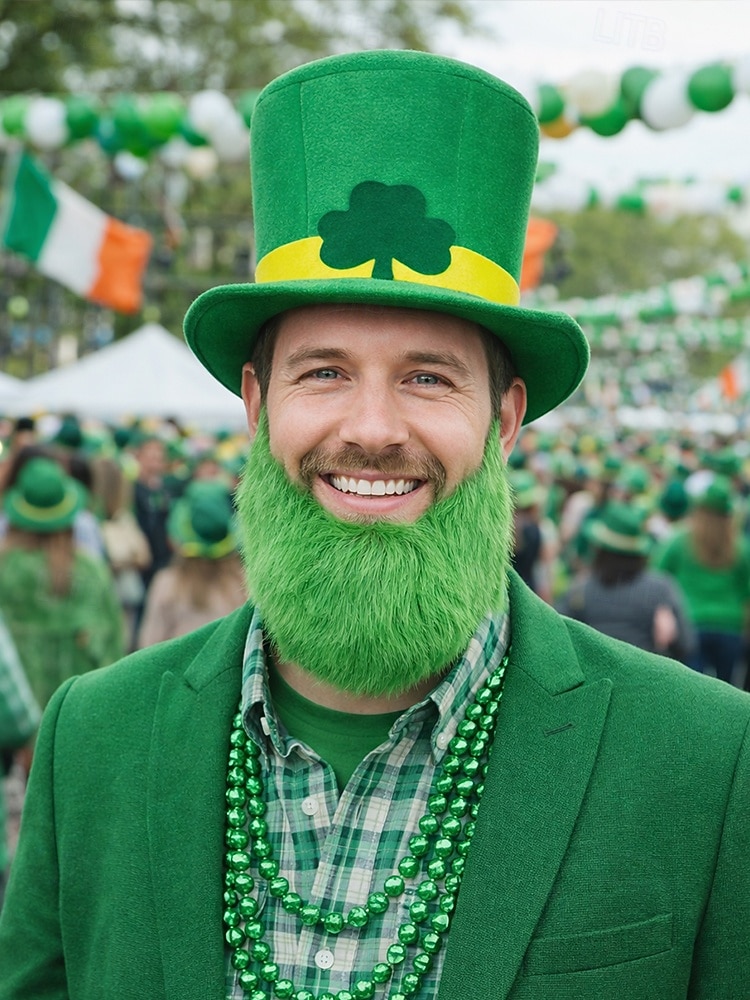 2026年 男性用の聖パトリックの日のレプラコーン帽子と偽のひげのセット、取り外し可能な偽のひげが付いた緑のアイルランドの衣装のトップハット、柔らかいポリエステル素材、パレード、パーティー、フェスティバルの衣装に使えるマルチカラーオプション  コレクション – $19.99 –P1