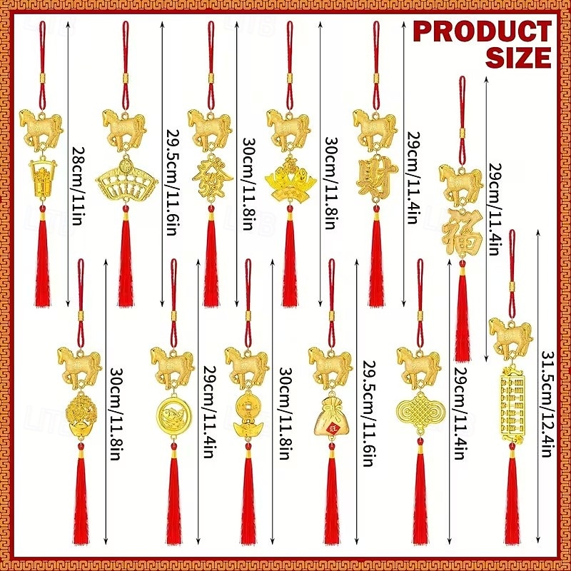 12/24 pieces 2026 Year of the Horse Hanging Ornaments Spring Festival Decorations Auspicious Pendants Tassel Accessories Wealth-Attracting Decor Home Kitchen Potted Plants Car Ornaments Horse 2026 - $24.99 –P6
