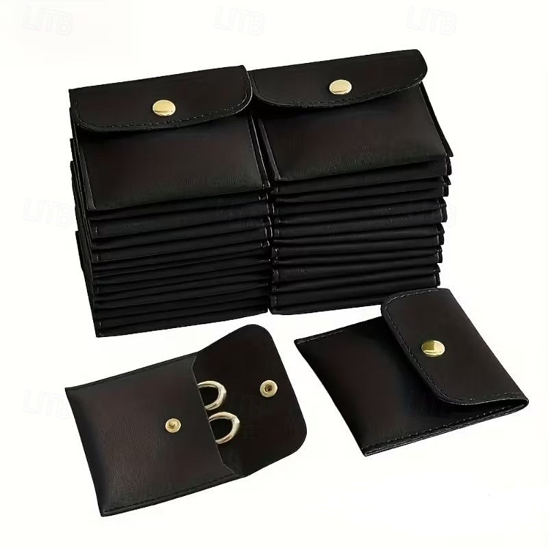 2026年 スナップデザインのPUレザージュエリー収納バッグ10個入り。3.15 x 3.15インチ。リング、ネックレス、様々な色のアクセサリーの収納に最適です。  コレクション – $20.99 –P9