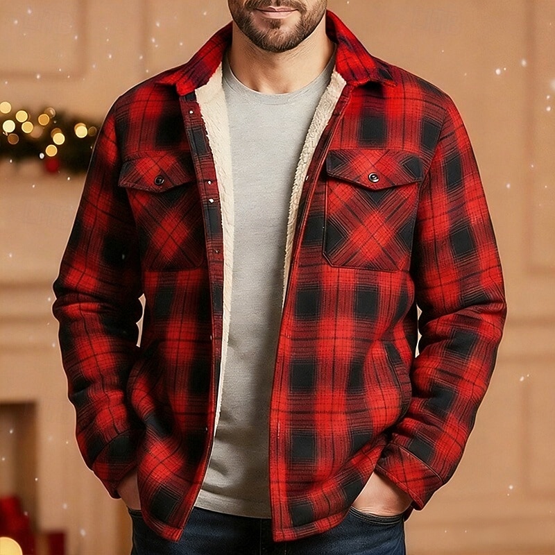 Ανδρικά Χειμερινό παλτό Μπουφάν πουκάμισο Μπουφάν fleece Καθημερινά ΕΞΩΤΕΡΙΚΟΥ ΧΩΡΟΥ Διατηρείτε Ζεστό Τσέπη Φθινόπωρο Χειμώνας Καρό Κομψό στυλ street Καθημερινά Απορρίπτω Κανονικό 2026 - $58.99 –P1