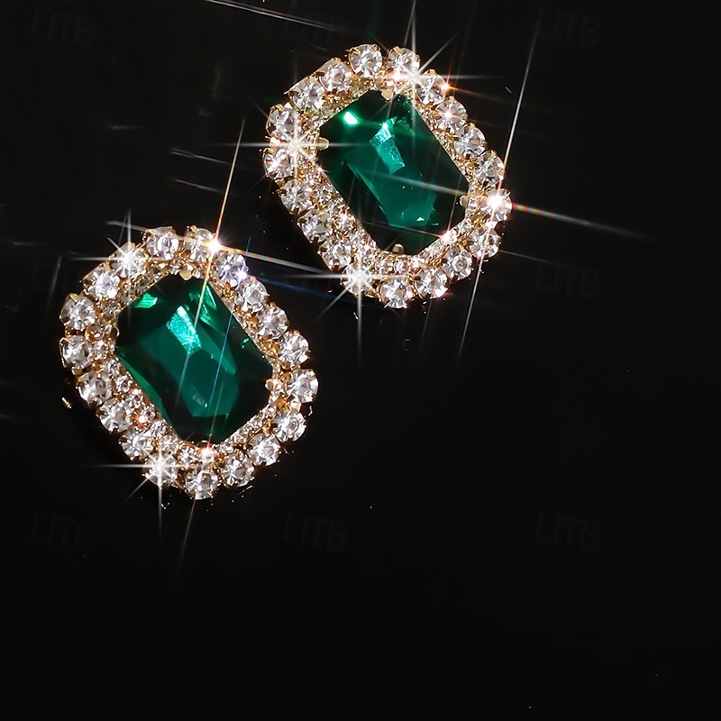 collana girocollo da donna con strass verde smeraldo &set di orecchini, gioielli con cristalli color oro, stile glamour per le feste &eventi serali del 2026 a $18.99 –P6