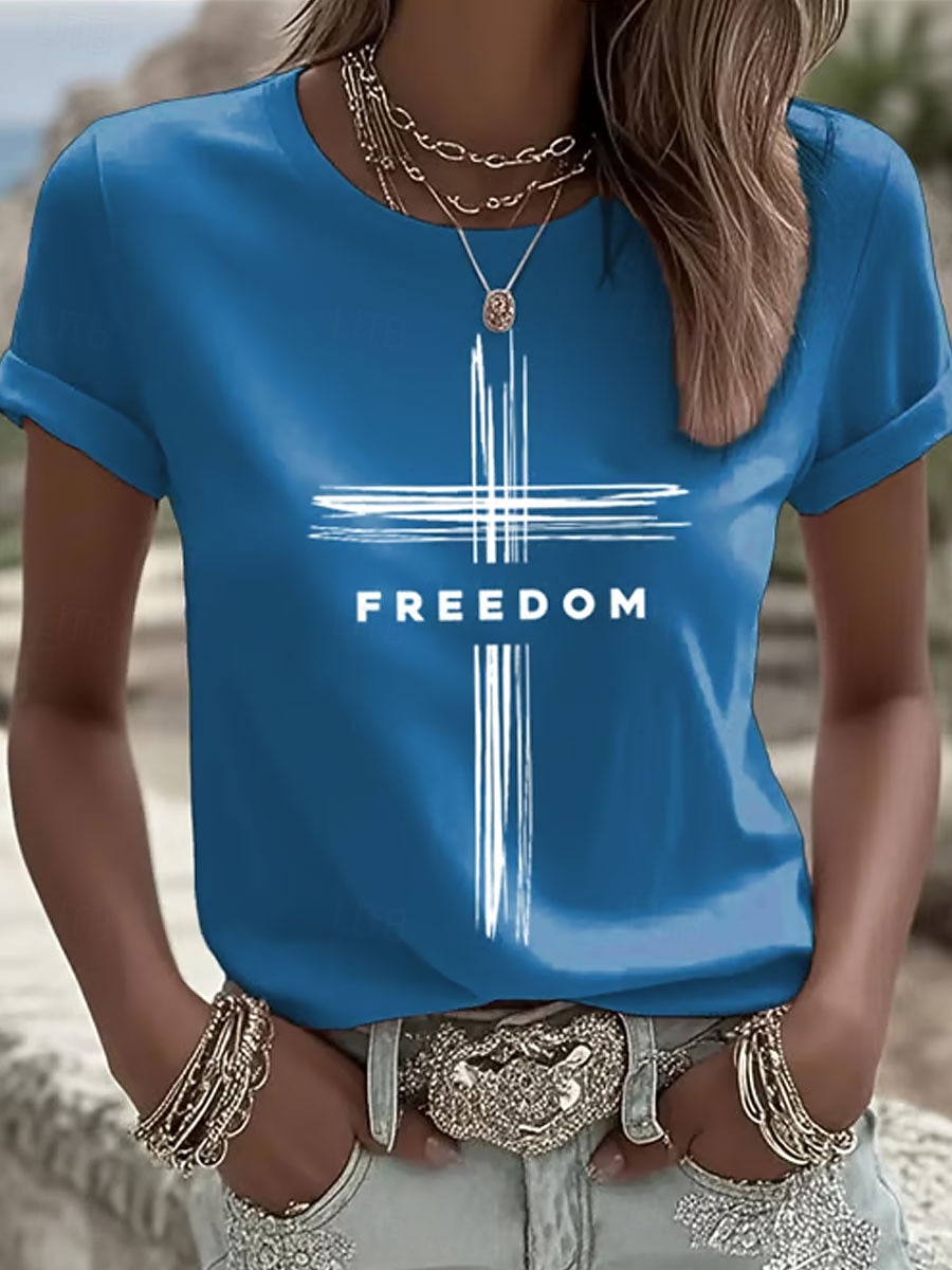 Ημέρα Ανεξαρτησίας Πατριωτική Γυναικών T Shirt Γραφικό Γράμμα Vintage Στυλάτη Κλασική Κοντομάνικη Crew Neck Κανονικά Τοπ Καθημερινής Χρήσης Σαββατοκύριακο Εκτύπωση Μπλε Μαύρο Λευκό Ροζ Κόκκινο 2026 - $22.99 –P1