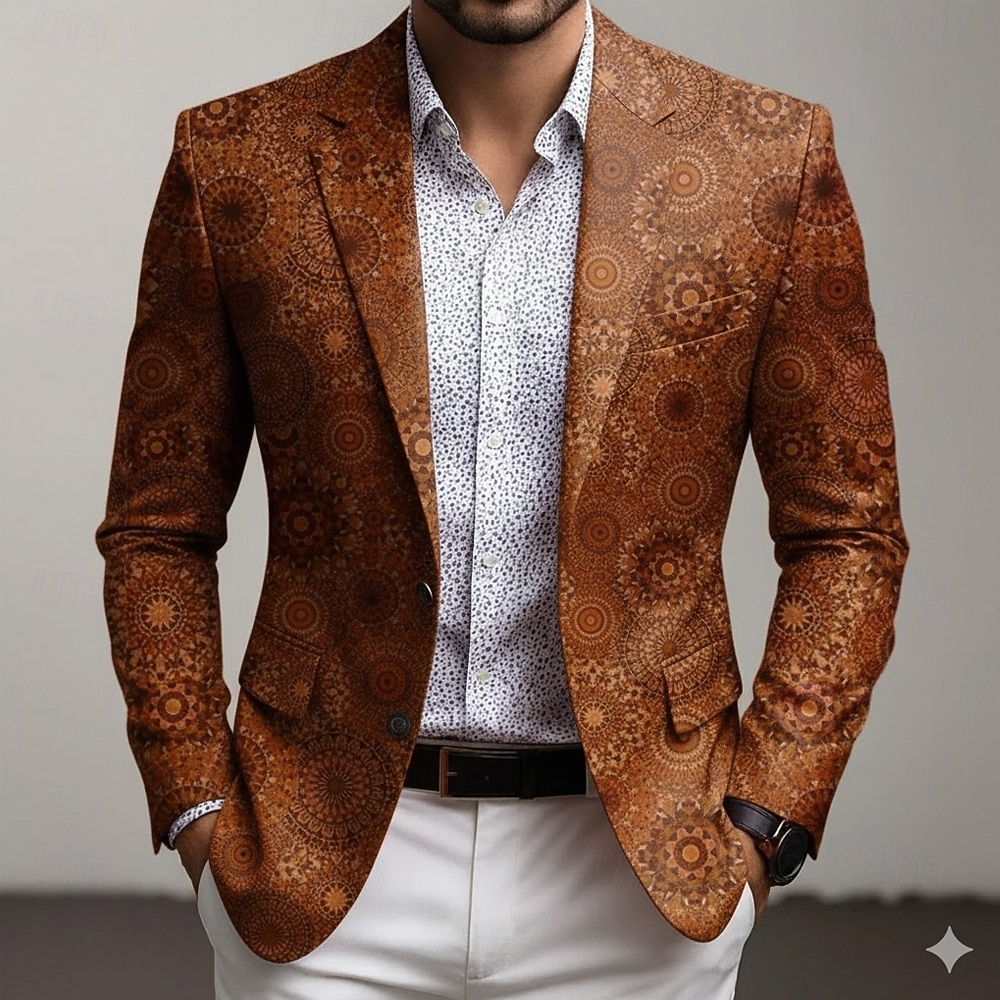 Herren Blumen Blazerjacke Mantel Bequem Atmungsaktiv Künstlerisch Lässig Lässig Täglich Party-Abendmode Tasche 3D-Druck Knöpfe Ganzjahres Fallendes Revers Langarm Blau Rote Braun 2026 - $85.99 –P3